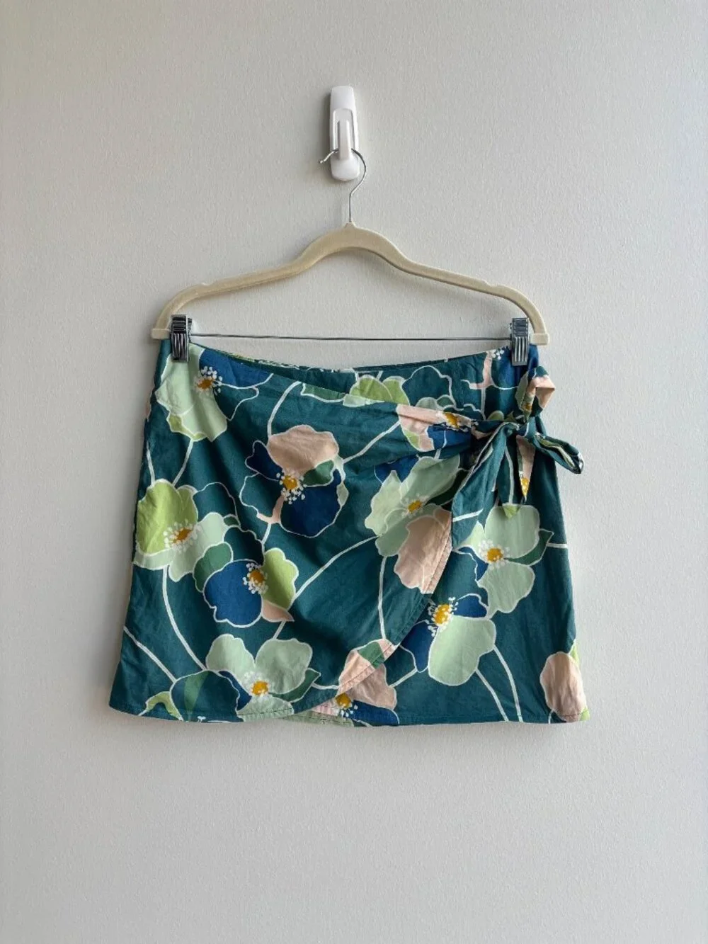Sézane Pacome Wrap Mini Skirt | Teal Botanical Floral Print | FR 40 / US 8